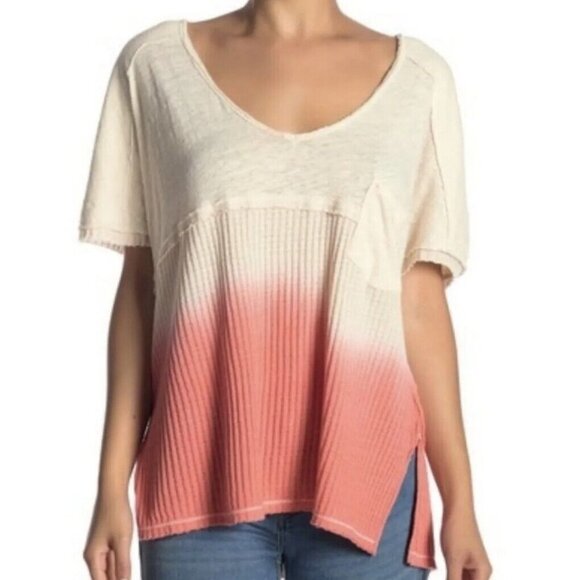 We The Free People Sun Dial Ombré T Shirt Size Small Coral Oversized Dip Dye Tee - Picture 13 of 15